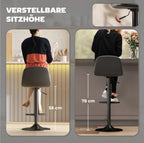 2er Barhocker Set Schwarz – Höhenverstellbar (58–78 cm), Drehbar, Kunstleder, mit Rückenlehne