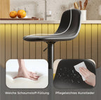 2er Barhocker Set Schwarz – Höhenverstellbar (58–78 cm), Drehbar, Kunstleder, mit Rückenlehne