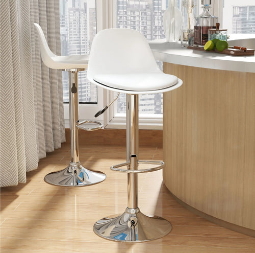 2er Barhocker Set Weiß – Höhenverstellbar (62–82 cm), Drehbar, Kunstleder, bis 120 kg