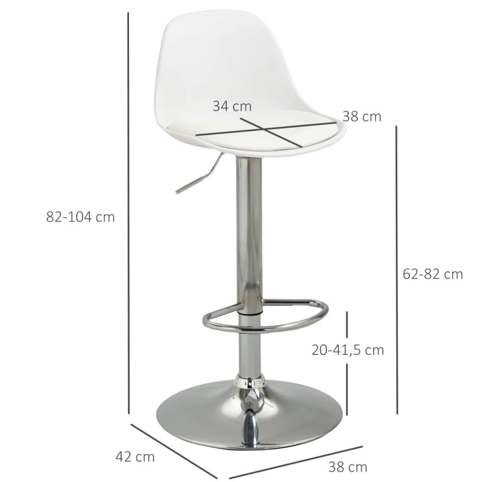 2er Barhocker Set Weiß – Höhenverstellbar (62–82 cm), Drehbar, Kunstleder, bis 120 kg