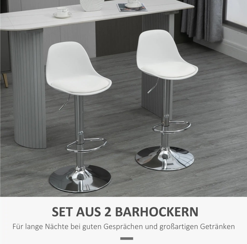 2er Barhocker Set Weiß – Höhenverstellbar (62–82 cm), Drehbar, Kunstleder, bis 120 kg