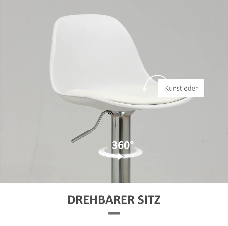 2er Barhocker Set Weiß – Höhenverstellbar (62–82 cm), Drehbar, Kunstleder, bis 120 kg