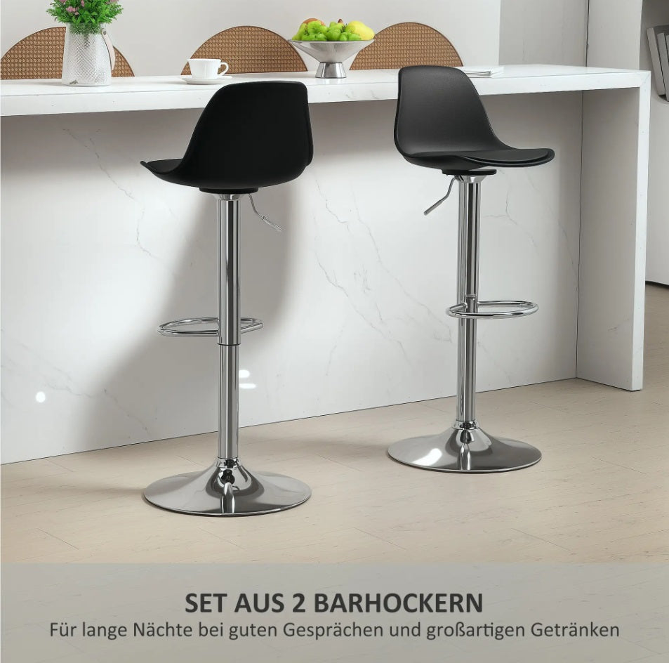 2er Barhocker Set Schwarz – Höhenverstellbar (62–82 cm), Drehbar, Kunstleder, bis 120 kg