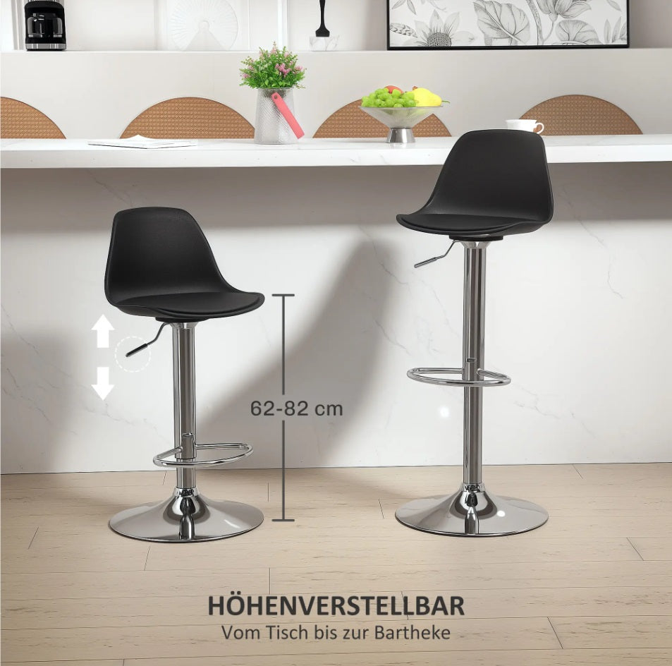 2er Barhocker Set Schwarz – Höhenverstellbar (62–82 cm), Drehbar, Kunstleder, bis 120 kg