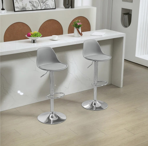 2er Barhocker Set Grau – Höhenverstellbar (62–82 cm), Drehbar, Kunstleder, bis 120 kg