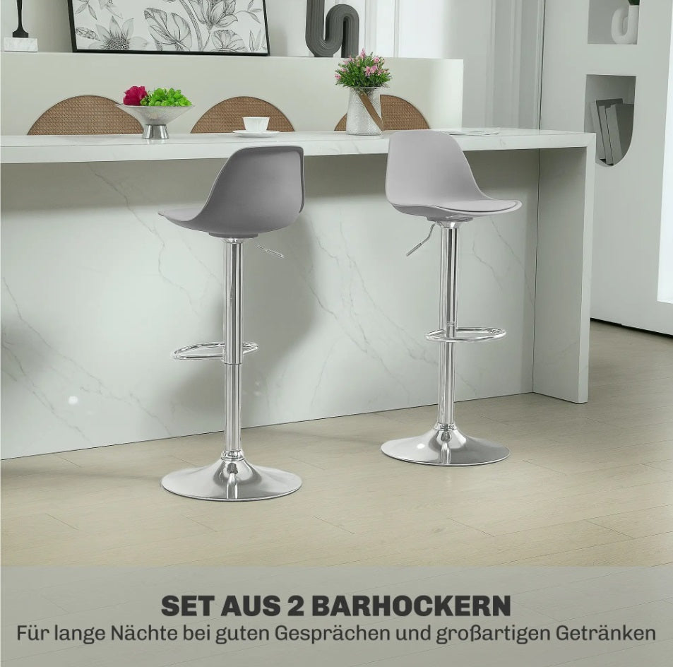 2er Barhocker Set Grau – Höhenverstellbar (62–82 cm), Drehbar, Kunstleder, bis 120 kg
