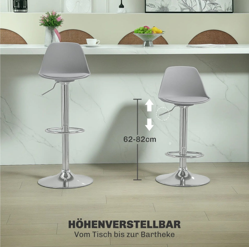 2er Barhocker Set Grau – Höhenverstellbar (62–82 cm), Drehbar, Kunstleder, bis 120 kg