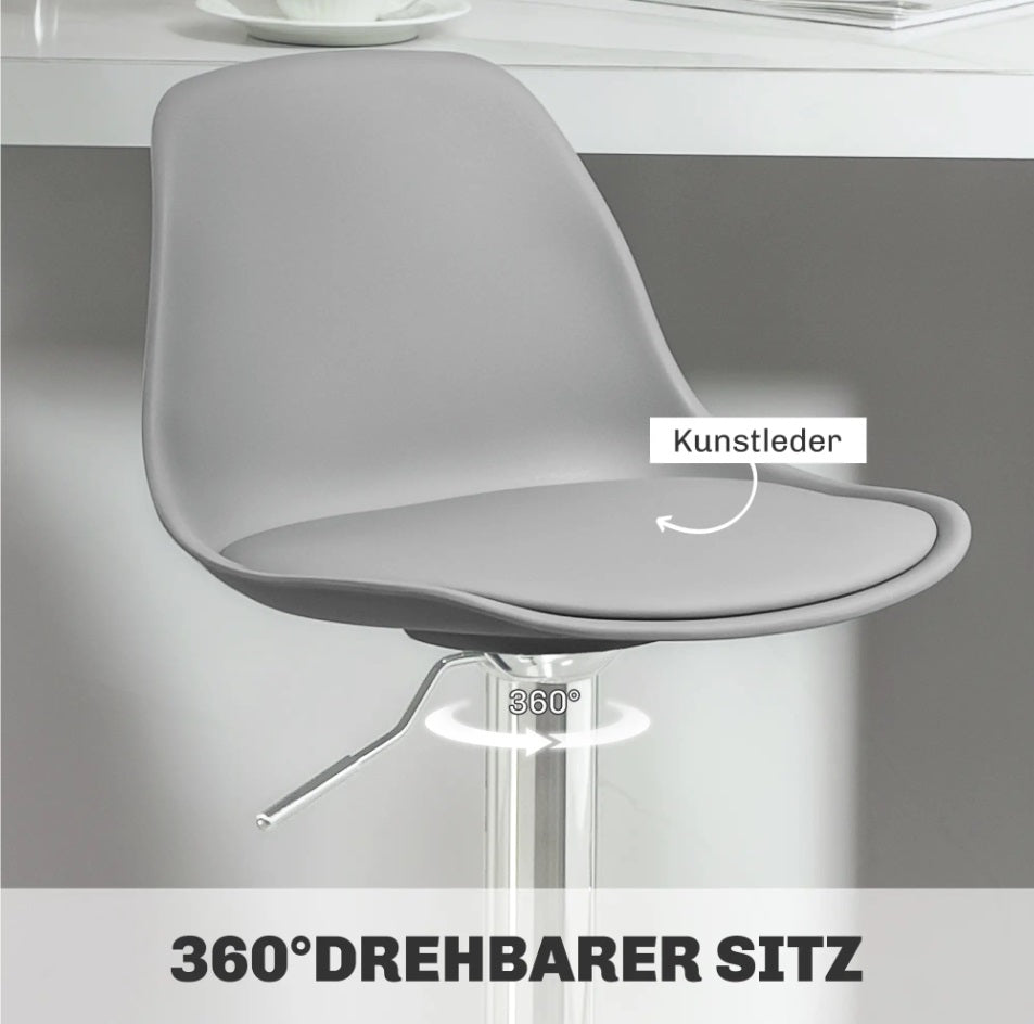2er Barhocker Set Grau – Höhenverstellbar (62–82 cm), Drehbar, Kunstleder, bis 120 kg