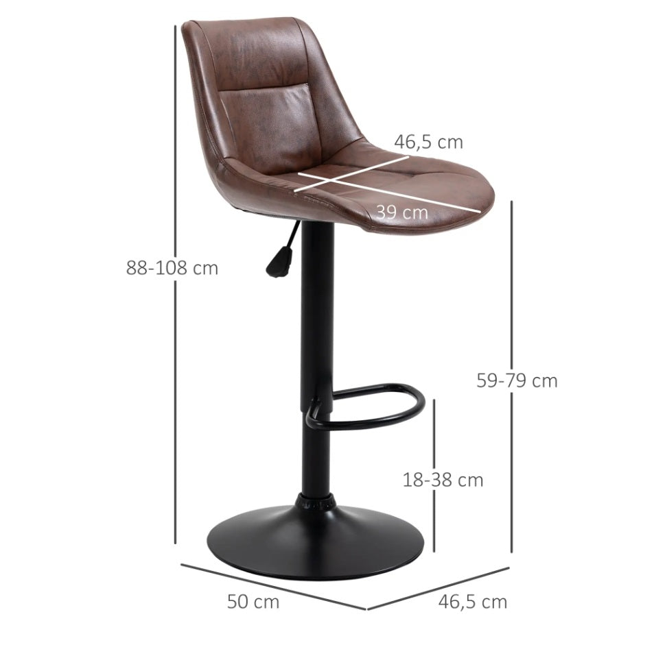 2er Barhocker Set Braun – Höhenverstellbar, 360° Drehbar, Kunstleder im Vintage Used-Look (59–79 cm)