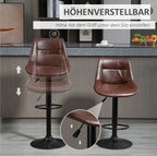 2er Barhocker Set Braun – Höhenverstellbar, 360° Drehbar, Kunstleder im Vintage Used-Look (59–79 cm)