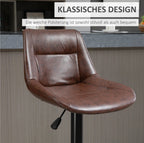 2er Barhocker Set Braun – Höhenverstellbar, 360° Drehbar, Kunstleder im Vintage Used-Look (59–79 cm)