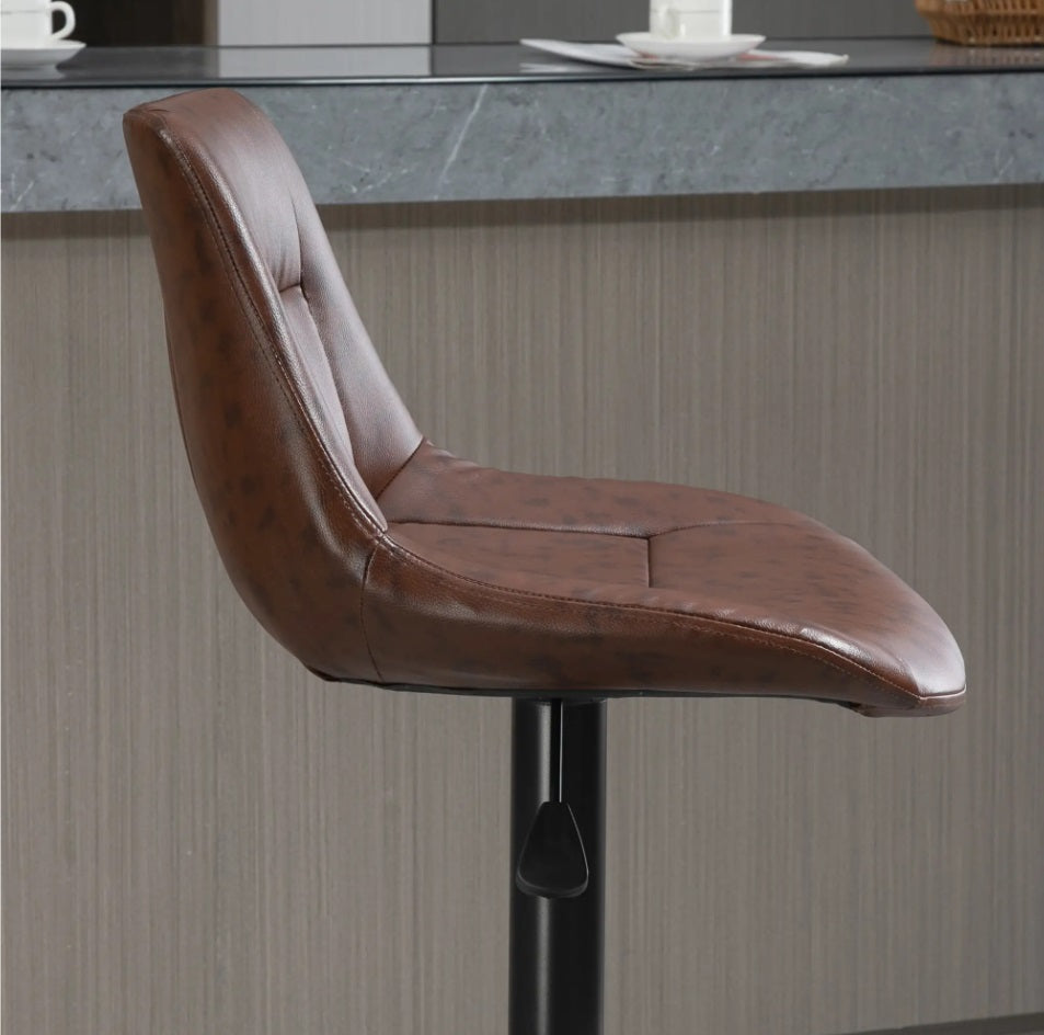2er Barhocker Set Braun – Höhenverstellbar, 360° Drehbar, Kunstleder im Vintage Used-Look (59–79 cm)