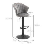 2er Barhocker Set Grau – Samt-Optik, Höhenverstellbar & 360° Drehbar, Diamanttufting