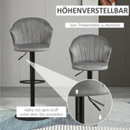 2er Barhocker Set Grau – Samt-Optik, Höhenverstellbar & 360° Drehbar, Diamanttufting