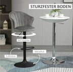 2er Barhocker Set Grau – Samt-Optik, Höhenverstellbar & 360° Drehbar, Diamanttufting