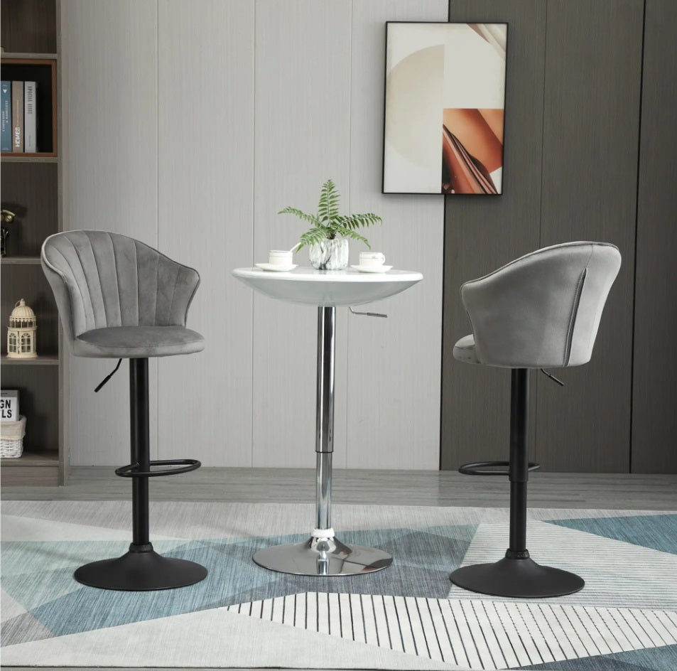 2er Barhocker Set Grau – Samt-Optik, Höhenverstellbar & 360° Drehbar, Diamanttufting