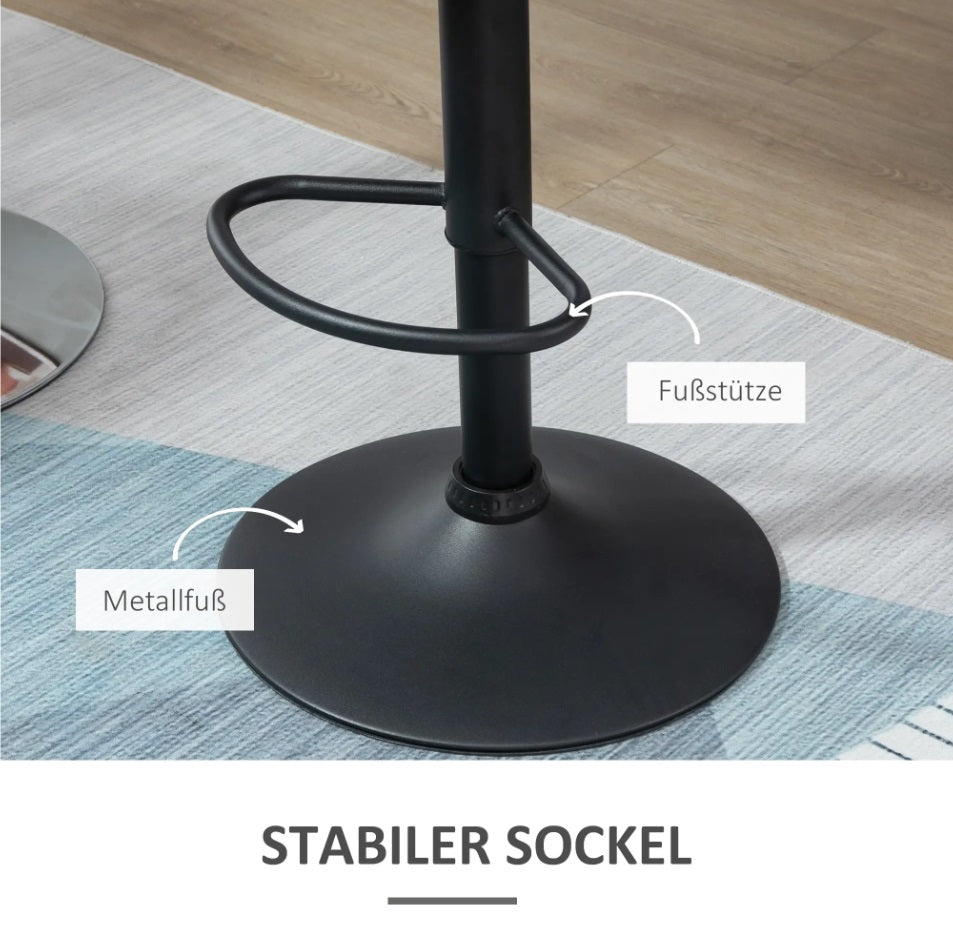 2er Barhocker Set Schwarz – Samt-Optik, Höhenverstellbar & 360° Drehbar, Diamanttufting
