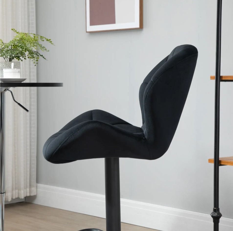 2er Barhocker Set Schwarz – Samt-Optik, Höhenverstellbar & 360° Drehbar, Diamanttufting