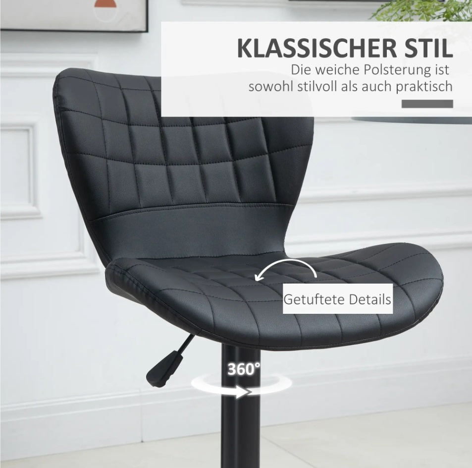 2er Barhocker Set Schwarz – Höhenverstellbar (61–81 cm), 360° Drehbar, Retro-Design Kunstleder