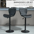 2er Barhocker Set Schwarz – Höhenverstellbar (61–81 cm), 360° Drehbar, Retro-Design Kunstleder