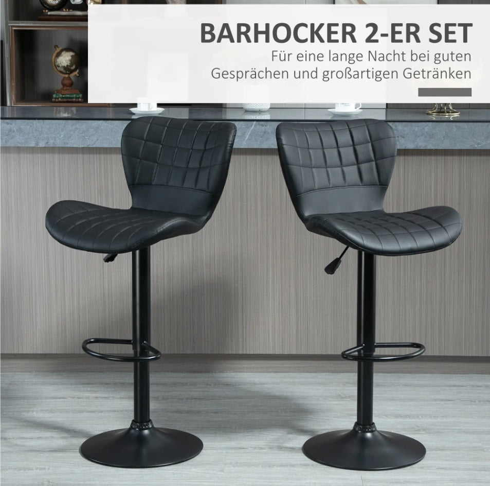 2er Barhocker Set Schwarz – Höhenverstellbar (61–81 cm), 360° Drehbar, Retro-Design Kunstleder