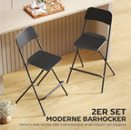 2er Barhocker Set Schwarz – Klappbar, Platzsparend, Feste Sitzhöhe 63 cm, Stahlrahmen