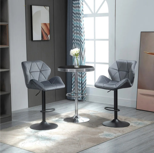 2er Barhocker Set Blau – Samt-Optik, Höhenverstellbar (63–83 cm), 360° Drehbar, Metallgestell