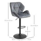 2er Barhocker Set Blau – Samt-Optik, Höhenverstellbar (63–83 cm), 360° Drehbar, Metallgestell