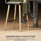 2er Barhocker Set Hellbraun – Holzoptik, Stahlrahmen Schwarz, mit Rückenlehne (Sitzhöhe 65 cm)