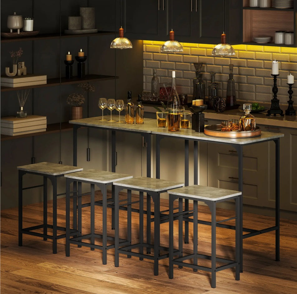 3-teiliges Bartisch-Set Industrial Grau – Stehtisch (80x50 cm) mit 2 Hockern, Platzsparend