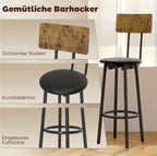 3-teiliges Bartisch-Set Industrial – 2 Gepolsterte Hocker mit Lehne & 2-stufiger Tisch