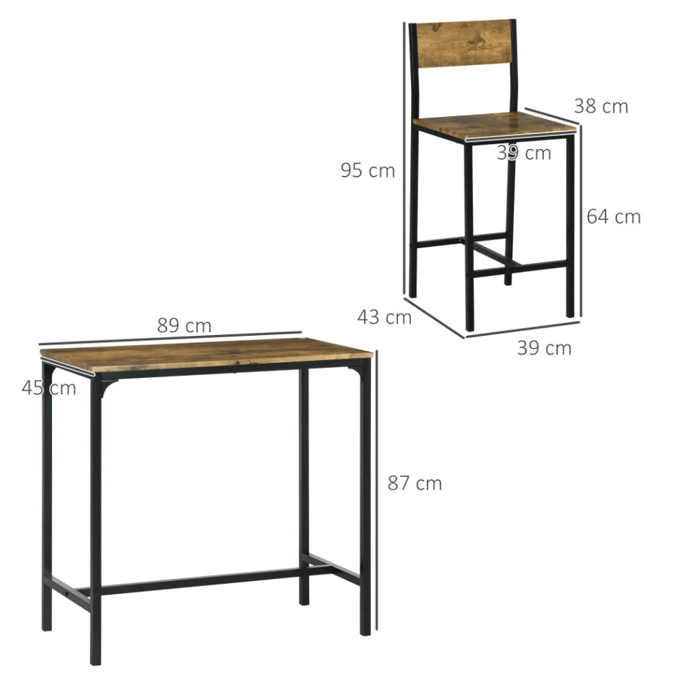 3-teiliges Bar-Set Outdoor/Indoor – Stehtisch & 2 Barstühle mit Hoher Rückenlehne, Braun