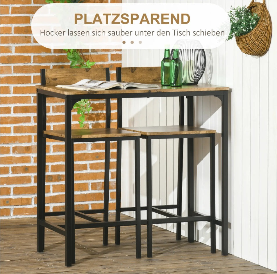 3-teiliges Bar-Set Outdoor/Indoor – Stehtisch & 2 Barstühle mit Hoher Rückenlehne, Braun