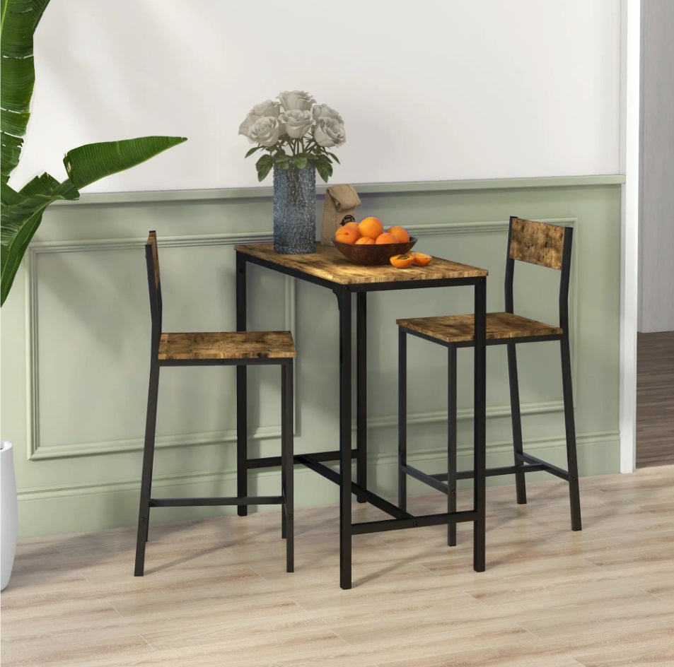 3-teiliges Bar-Set Outdoor/Indoor – Stehtisch & 2 Barstühle mit Hoher Rückenlehne, Braun