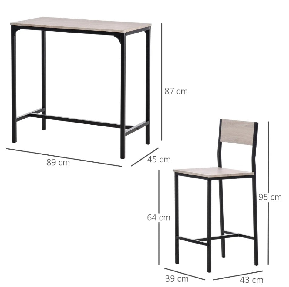 3-teiliges Bar-Set Natur/Schwarz – Stehtisch & 2 Barstühle mit Hoher Rückenlehne, Outdoor