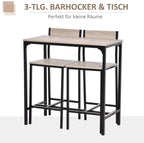 3-teiliges Bar-Set Natur/Schwarz – Stehtisch & 2 Barstühle mit Hoher Rückenlehne, Outdoor