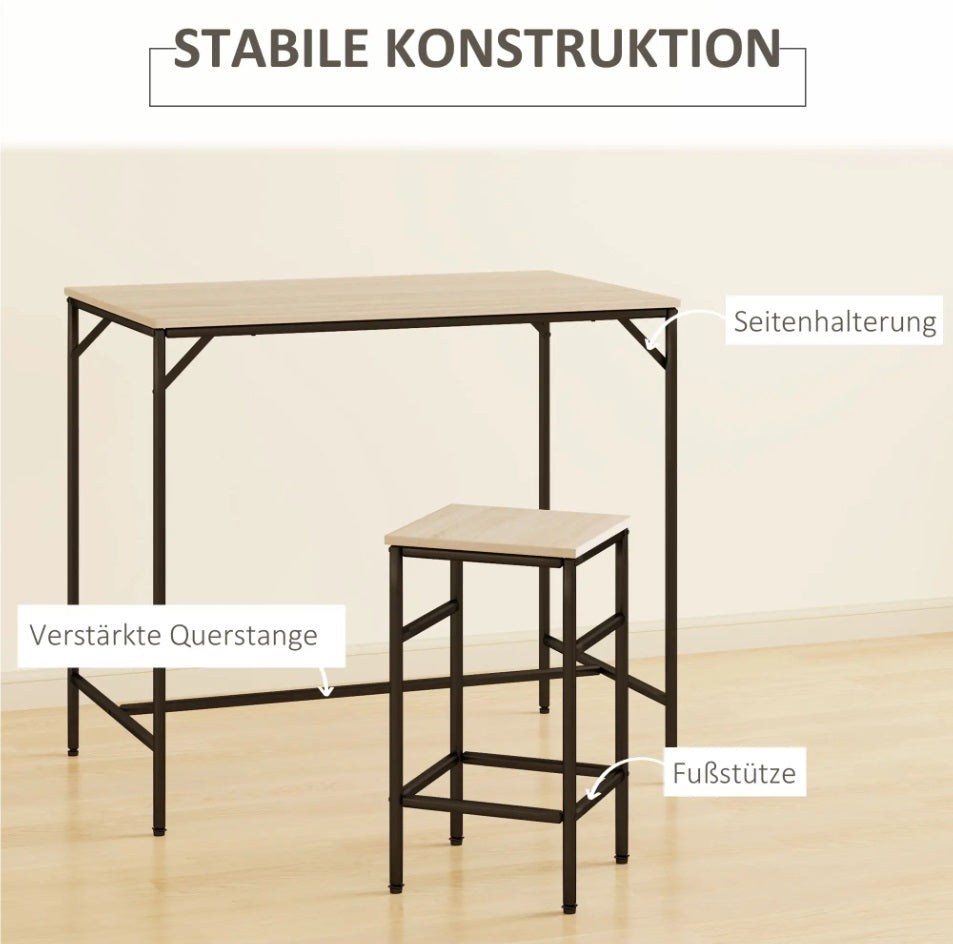 5-teiliges Bartisch-Set Eiche/Schwarz – Stehtisch & 4 Hocker, Platzsparend (100x60 cm)