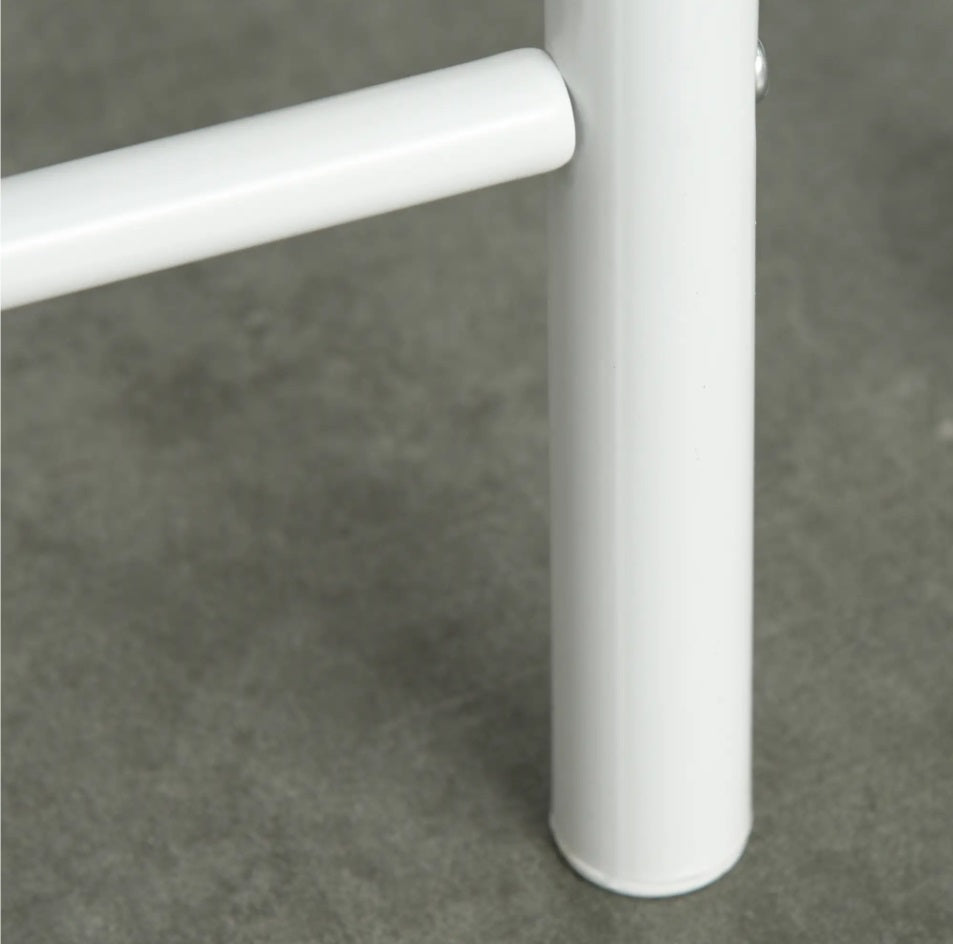 3-teiliges Bartisch-Set Weiß/Eiche – Küchentisch (80x50 cm) mit Lagerregal & 2 Barhockern