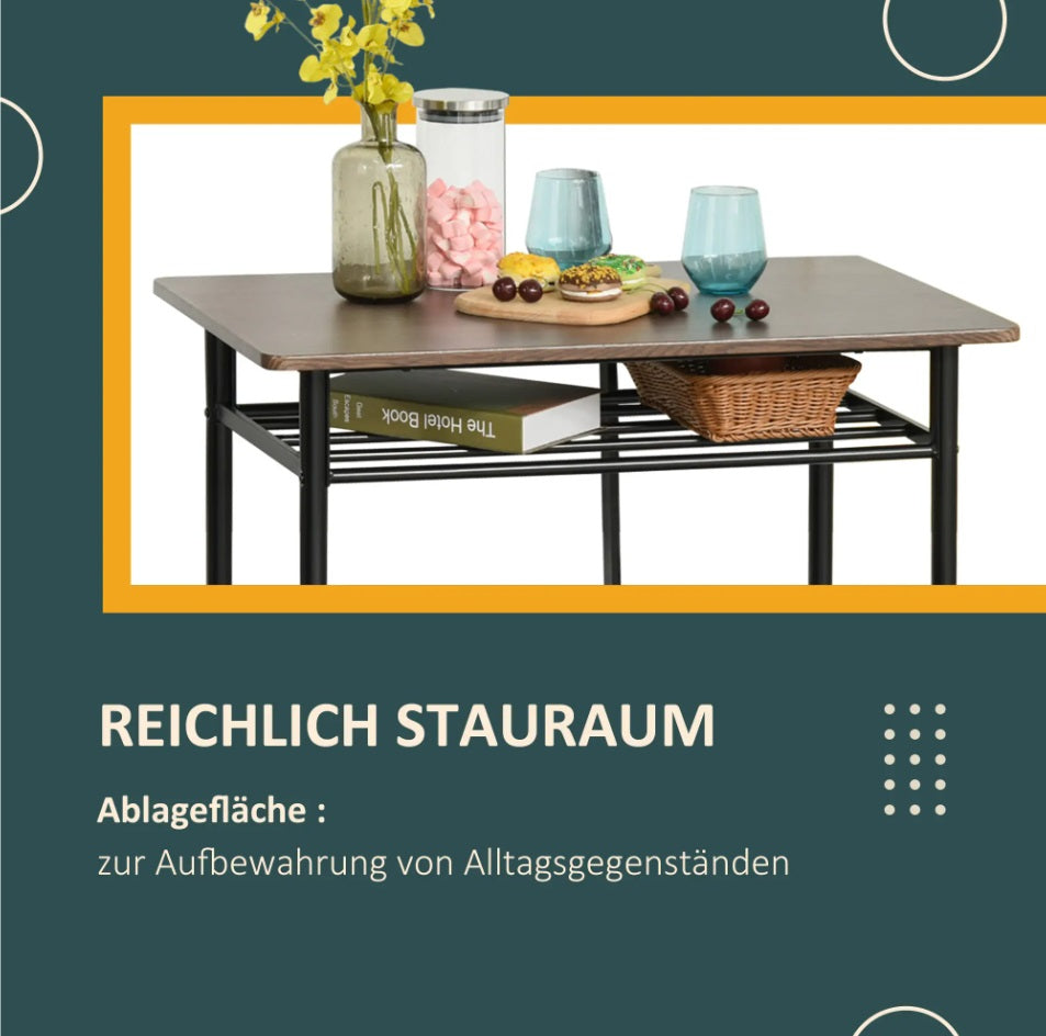 3er Bargarnitur Schwarz/Eiche – Küchentisch (80x50 cm) mit Regal & 2 Barhockern, Industrie-Design
