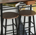 3er Bargarnitur Schwarz/Eiche – Küchentisch (80x50 cm) mit Regal & 2 Barhockern, Industrie-Design