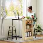 3-teiliges Bartisch-Set Eiche/Schwarz – Tresen mit 3 Verstellbaren Regalen & 2 Hockern