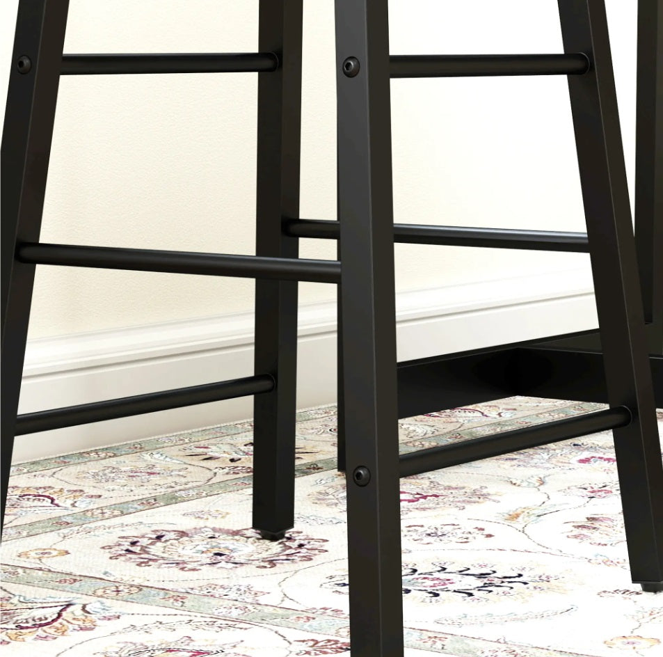 3-teiliges Bartisch-Set Eiche/Schwarz – Tresen mit 3 Verstellbaren Regalen & 2 Hockern