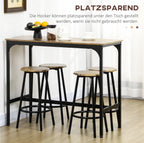 5-tlg. Bartisch-Set Industriedesign – Küchentresen & 4 Barhocker, Rustikal-Braun/Schwarz (110x50 cm)