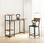 3-teiliges Bartisch-Set Ausziehbar – Tresen mit Weinregal & 2 Gepolsterten Stühlen, Braun