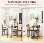 3-teiliges Bartisch-Set Ausziehbar – Tresen mit Weinregal & 2 Gepolsterten Stühlen, Braun