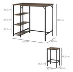 3-teiliges Bartisch-Set mit Seitenregal – Stehtisch (109x60x100 cm) & 2 Hocker, Rustikal-Braun/Schwarz