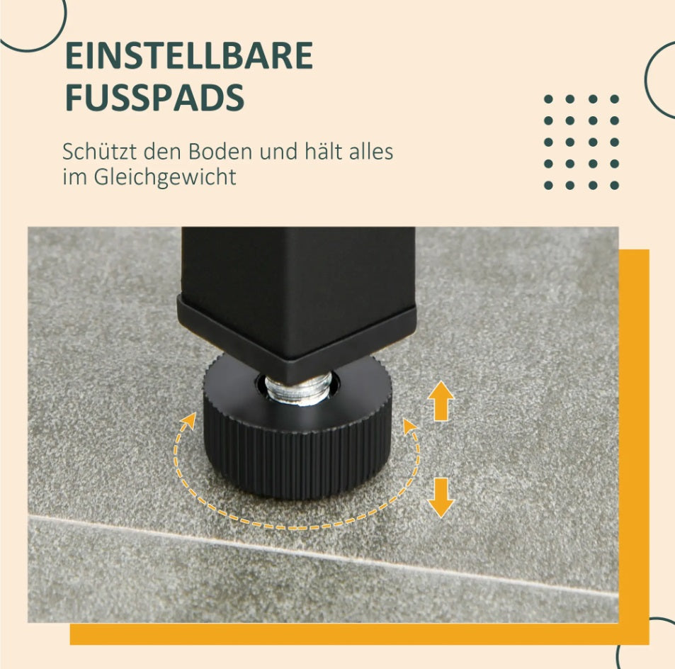 3-teiliges Bartisch-Set mit Seitenregal – Stehtisch (109x60x100 cm) & 2 Hocker, Rustikal-Braun/Schwarz