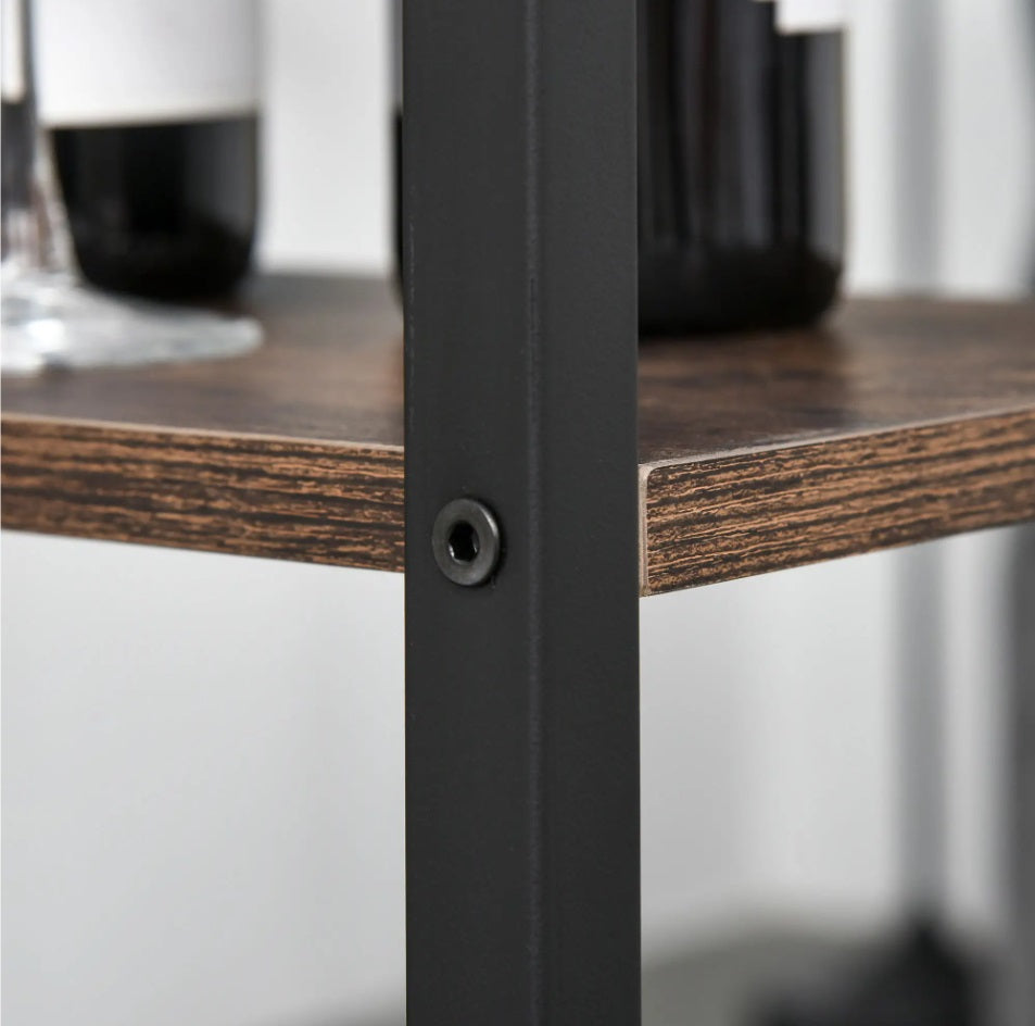 3-teiliges Bartisch-Set mit Seitenregal – Stehtisch (109x60x100 cm) & 2 Hocker, Rustikal-Braun/Schwarz