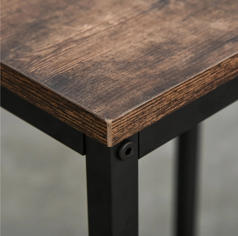 3-teiliges Bartisch-Set mit Seitenregal – Stehtisch (109x60x100 cm) & 2 Hocker, Rustikal-Braun/Schwarz