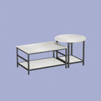 Couchtisch 2er-Set Schwarz/Weiß – Runder & Rechteckiger Beistelltisch in Marmor-Optik mit Ablage